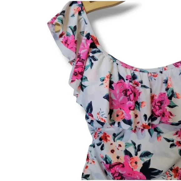 Arizona Jean Co women's off the shoulder Ruffle floral Swimsuit  - small - Picture 6 of 9